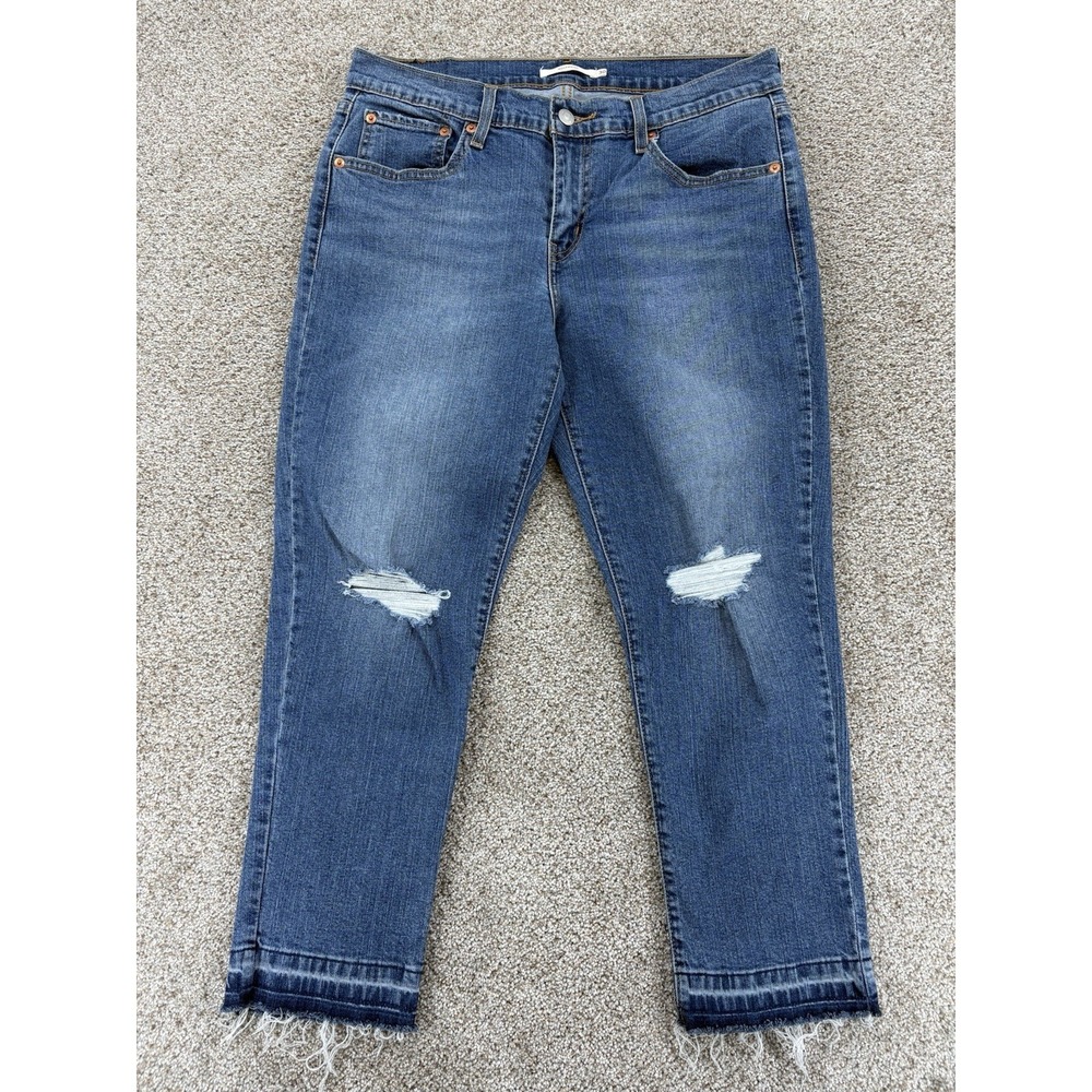 Levi's Boyfriend Ankle Crop Jeans Women's 30 Blue Released Hem Coastal Boho NWOT